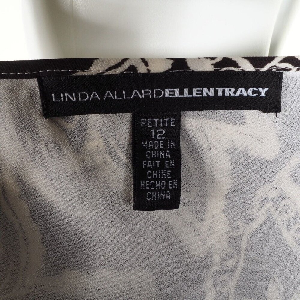 Ellen Tracy Skirt Women Size 12 Petite Silk Trumpet Lined Floral Black White EUC - Picture 7 of 9